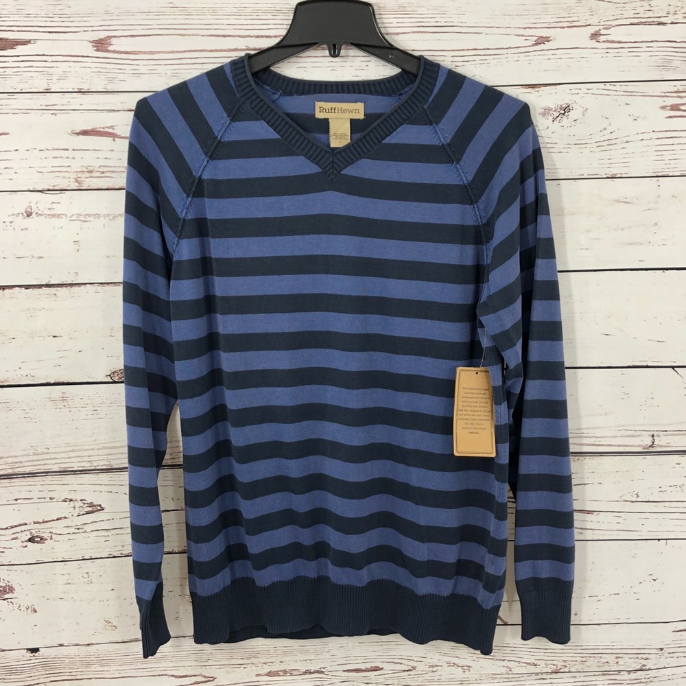 🆕 RUFF HEWN Striped V-Neck Sweater SZ Large